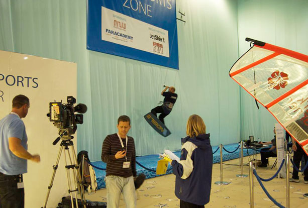 Indoor kite surfing demonstration
