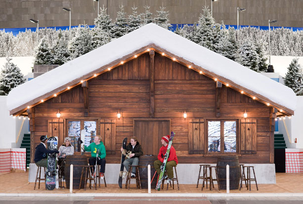 Indoor ski lodge at the O2